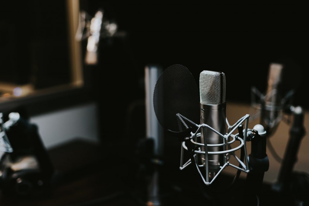 professional voiceover recording studio with modern devices